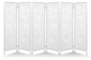 ECOMEX 6 Panel Cutout Room Divider Fully Assembled 5.6Ft Wood Room Dividers Room Dividers and Folding Screens Carved Room Dividers Screen for Home Office Restaurant Bedroom,White Speckled Hollow