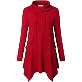 Bulotus Womens Sweaters 2025 Winter Cowl Neck Long Asymmetrical Tunic Sweaters for Leggings Holiday Vacation Tops