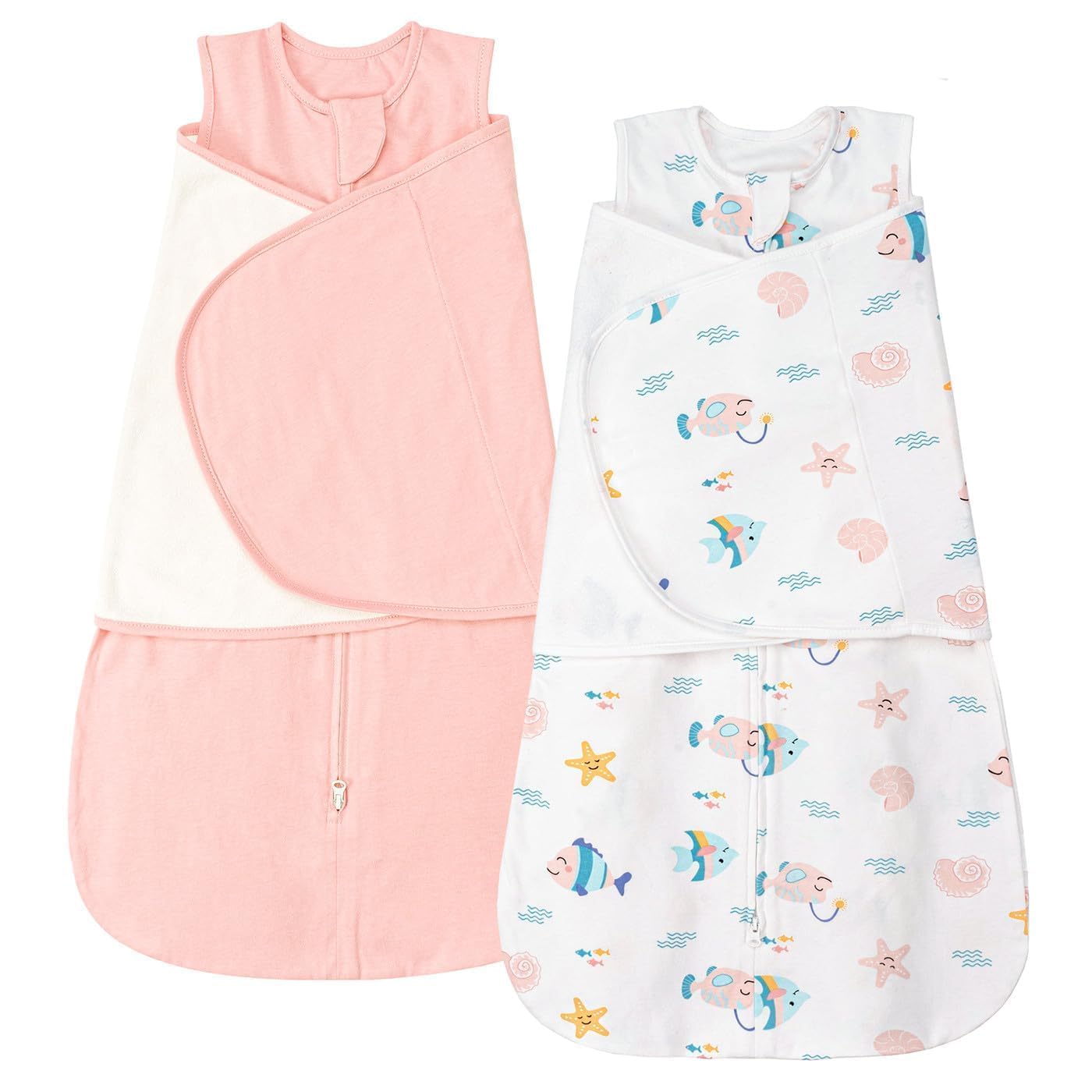 Photo 1 of ZIGJOY Sleep Sack Swaddle 1.0 Tog Baby Wearable Blanket 100% Cotton Baby Swaddle Blanket for Newborns 6-12 Months Ocean&Pink