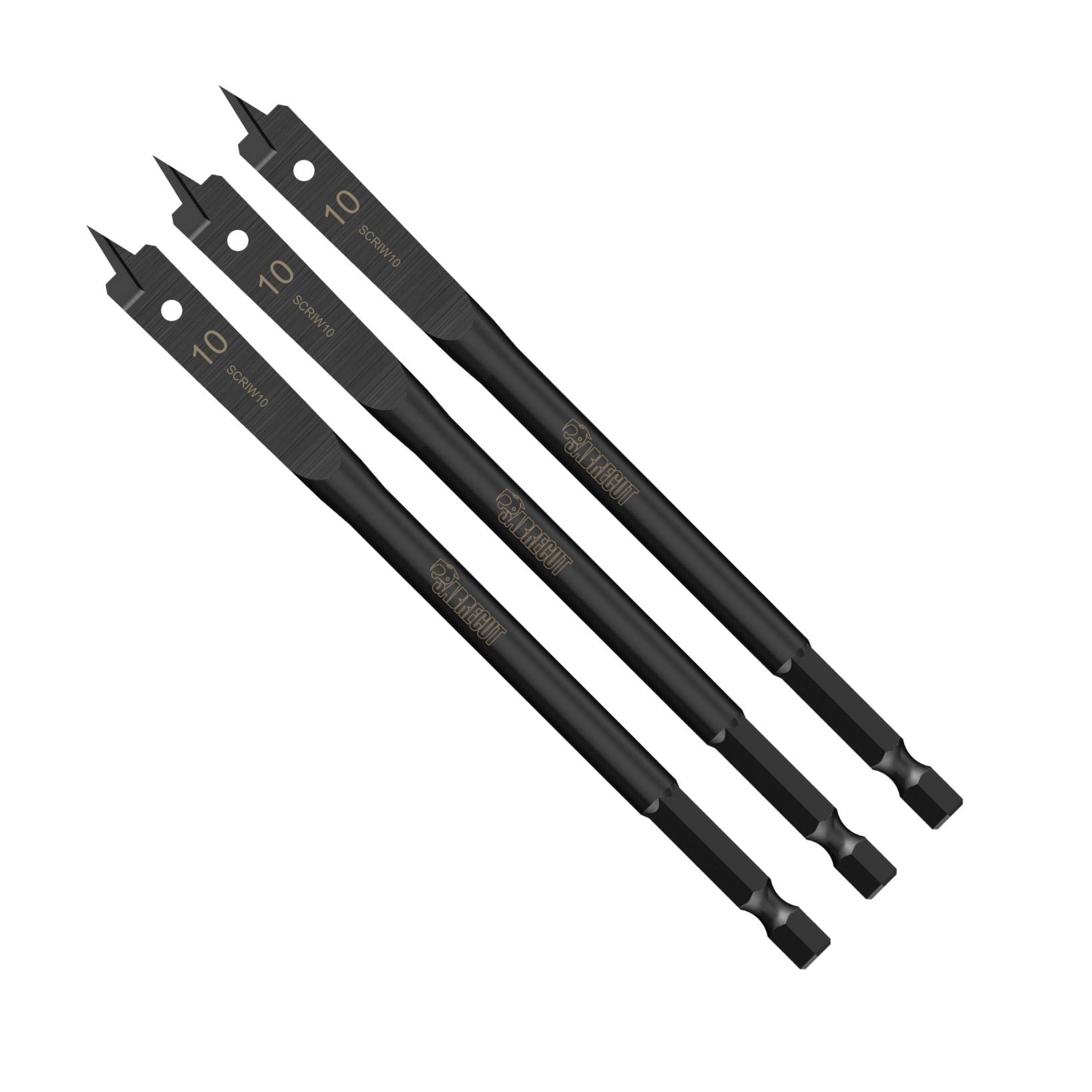 3 x SabreCut SCRIW10_3 10mm x 152mm Impact Rated Flat Wood Spade Bits for Softwood Hardwood Chipboard
