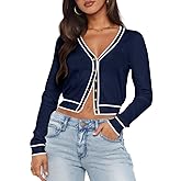 Ezbelle Cardigan Sweater Women's V Neck Tops Knit Crop Button Shirt Puff Sleeve Open Front Summer Sweaters