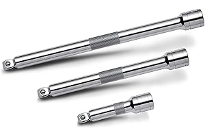 Powerbuilt 3 Piece 3/8 Inch Drive Wobble Socket Extension Bar Set, Includes 3 Inch, 6 Inch, 10 Inch Long, Chrome-Vanadium Mad