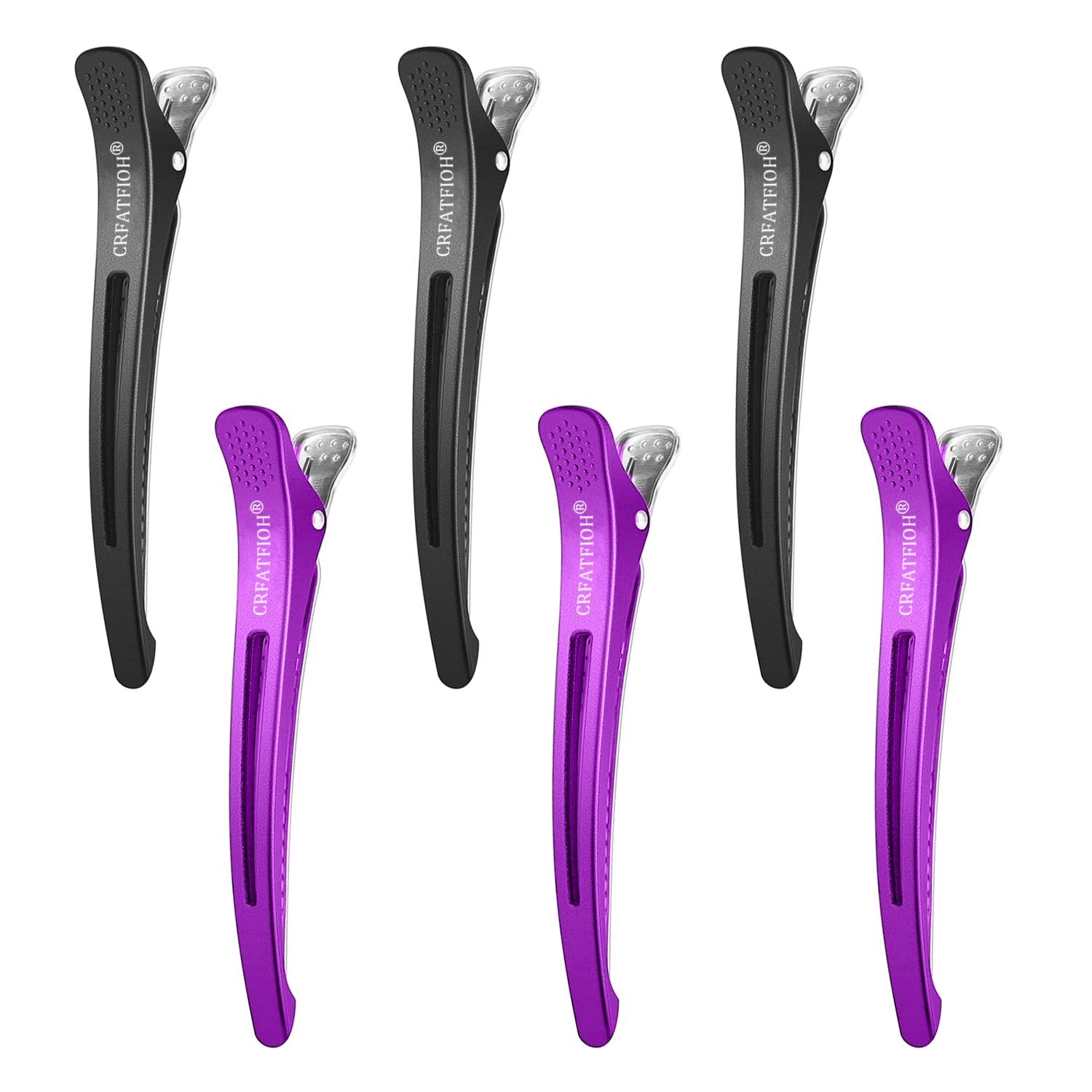XPOOP 6Pcs Hairdresser Clips, Sectioning Clips Professional, Non Slip No-Trace Duck Billed Hair Crocodile with Silicone Band, Salon and Home Cutting for Hairdresser, Female, 4.3*0.6 in