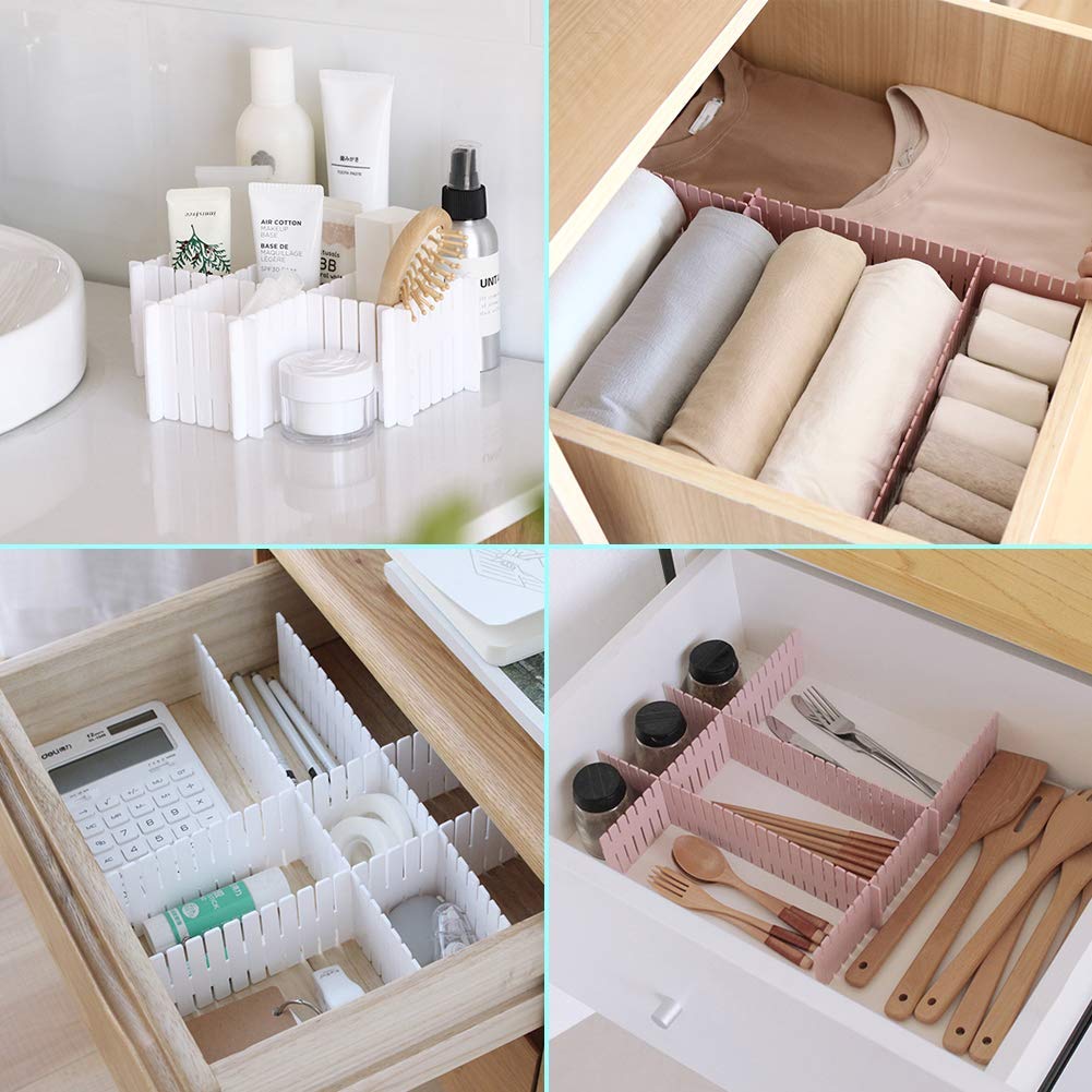 Ojyudd 12pcs Diy Plastic Grid Drawer Dividers White Adjustable