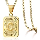 Trendsmax Rectangle Initial Letter Pendant Charm for Mens Womens Gold Plated Capital Letter Pendant Necklace Rolo Chain 18inch