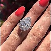 WDIYIEETN White Gold Plated Sterling Silver Teardrop Halo Pear Cut Cubic Zirconia CZ Crystal Engagement Wedding Ring for Women