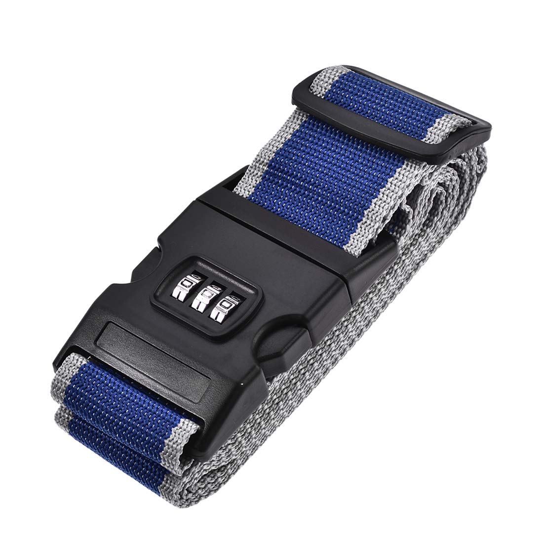 sourcing map Luggage Strap Suitcase Belt with Buckle, Combination Lock, 2Mx5cm Adjustable PP Travel Bag Packing Accessory, Blue Gray