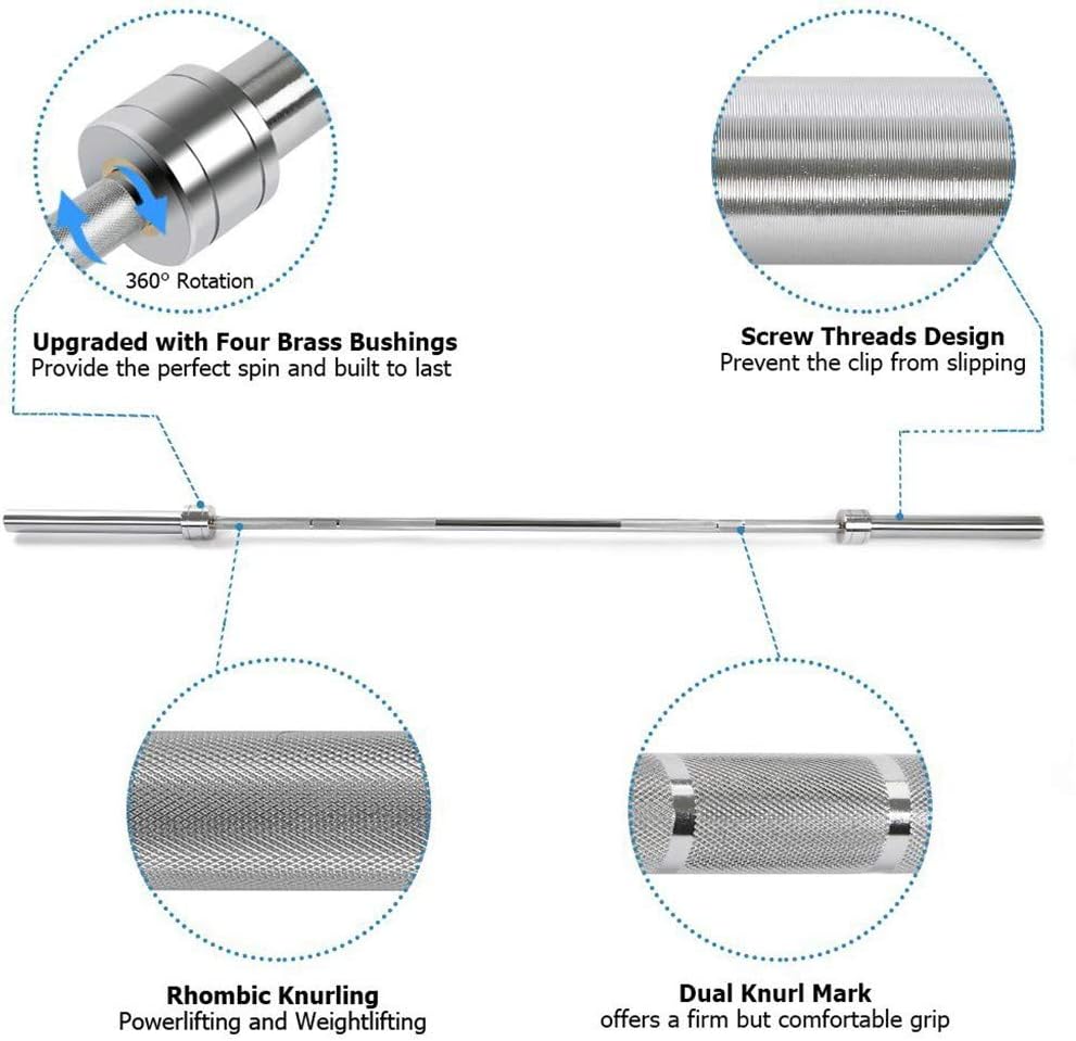 Barbell Bar - 70" Threaded Chrome Barbell Bar, 1 in Barbell Diameter with Ring Collars - Dumbbell Curl Bar wtih Barbell Spring Clip Collars for Home Gym Fitness, Weightlifting, Strength Training : Sports & Outdoors
