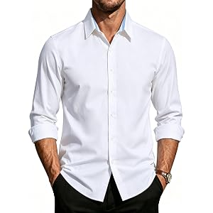PJ PAUL JONES Mens Dress Shirts Long Sleeve Wrinkle Free Button Down Shirt | Stretch, Untucked, Business Casual, Button Up Sh