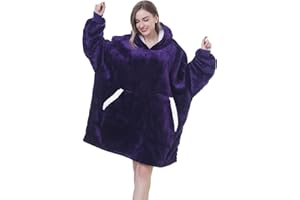 Kipswiza Dark Purple Wearable Blanket Hoodie - Comfy Sherpa Fleece Oversized Hooded Blankets Sweatshirt Gifts for Her Women Adult Teens Men