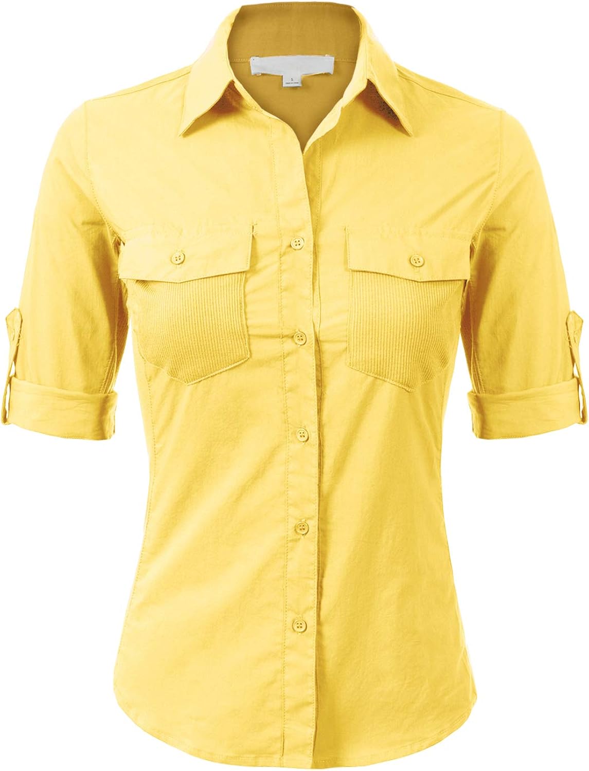 Design by Olivia Women's Solid Cotton Voile Ribbed Pocket and Side Button-Down Shirt: Clothing