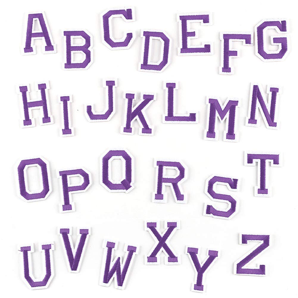 Iron on Patches Letters 26pcs A-Z Alphabet Patches Animal Shaped DIY Motif Iron On Or Sew On Patches Appliques for Jeans Jackets Backpacks(Purple)