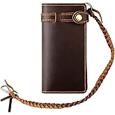 shuainiu Men's genuine leather folding chain wallet, retro wallet (Coffee)