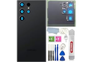 LJH-TECH Galaxy S23 Ultra Back Glass Cover Replacement Waterproof Housing Door with Camera Glass Lens and Tape Parts for Samsung Galaxy S23 Ultra 6.8 inches +Tools (Phantom Black)
