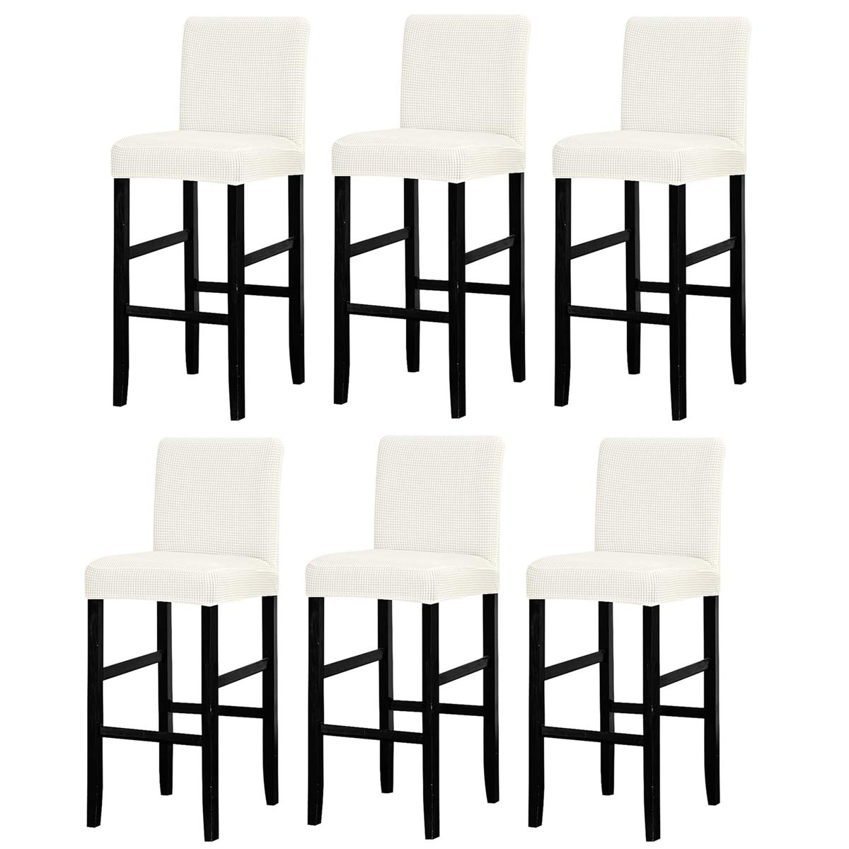 LANSHENG Bar Chair Stool Covers, Stretch Removable Washable Chair Slipcover for Short Swivel Dinning Chair Back Chair Bar Stool Chair (Cream White,6 Pcs)