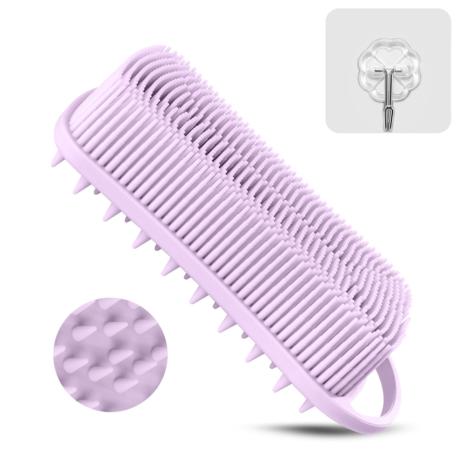 Silicone Body Scrubber, 2 in 1 Body Brush Hair Scalp Brush for Shower and Bath, Easy Clean, Lathers Well, Stimulating Blood Circulation More Hygienic Than Loofah, Fit Women Men.1Pc Lavender