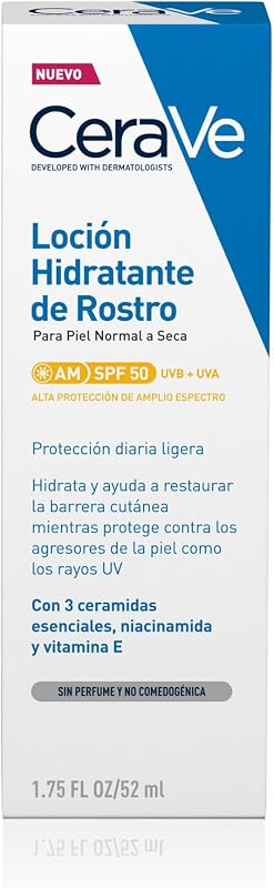 , Cerave Loción Hidratante Facial SPF 50, Crema hidratante día, 52 ml