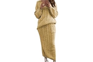 ERTUPE Womens Casual Chunky Long Skirt Sweater 2 Piece Outfit Pullover Sweater Sets Cable Knit Dress 2025 Winter Warm Suit