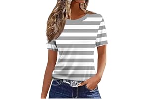 Casual T Shirt for Women Striped Crew Neck Short Sleeve Tee Top Lightweight Comfy Blouse Summer Classic Basic Shirts