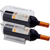Cheeren 2 Pack Plastic Stackable Water Bottle and Wine Rack Storage Organizer for Kitchen Countertops, Pantry, Fridge, Clear