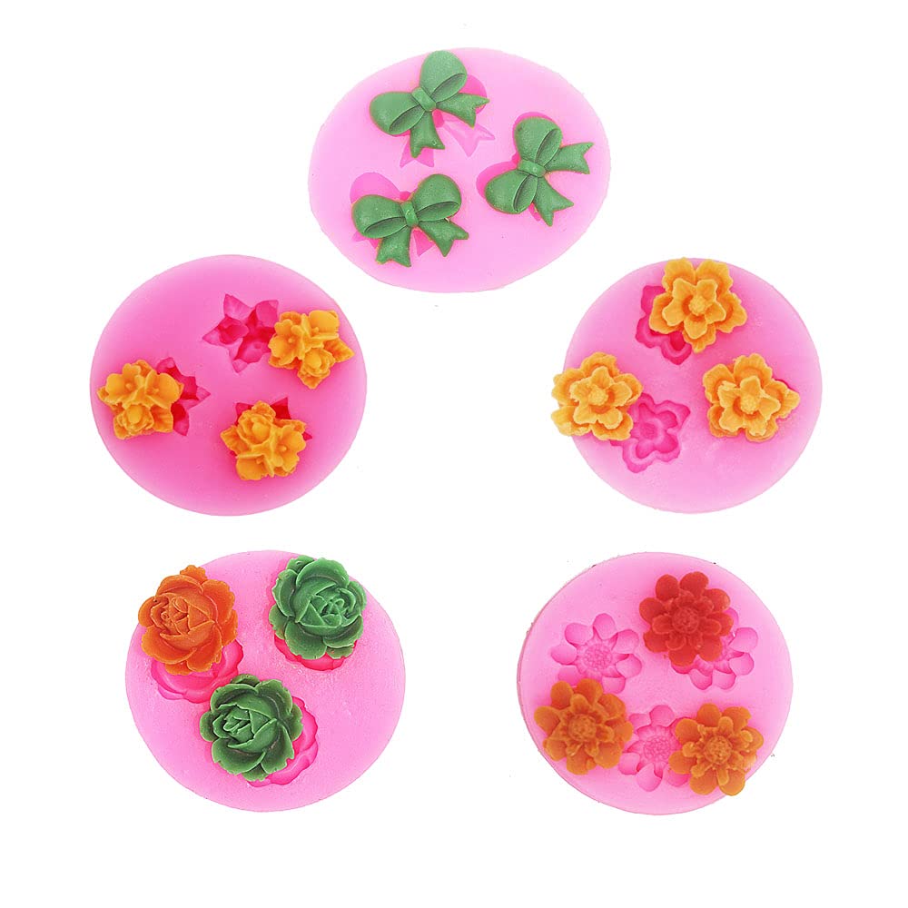 Mini Flowers Silicone Fondant Mould Cake Mold Chocolate Baking Sugarcraft Decorating Tools（5 pcs)