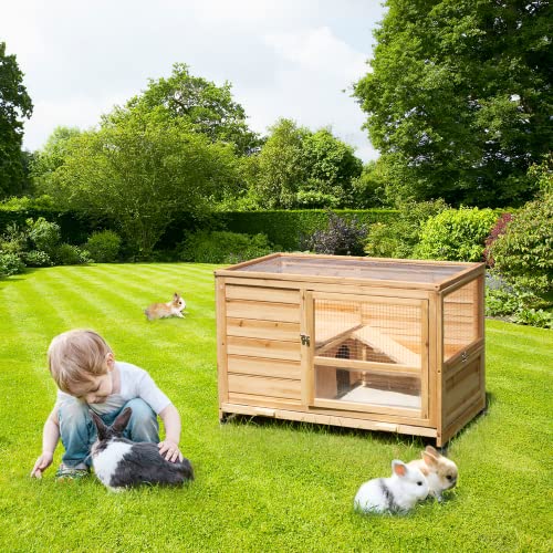 YOLENY Rabbit Hutch Wooden, Bunny Hutch Indoor Rabbit Cage Outdoor