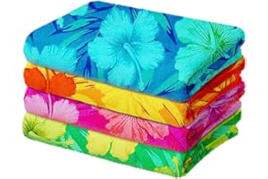 BEN KAUFMAN SALES CO Kaufman - Colorful Hibiscus Beach Towels | 100% Cotton with Ends Hemmed | 30" x 60" | Colorful Soft & Absorbent Pool Towels for Adults and Kids | Fiber Reactive | 4 Pack