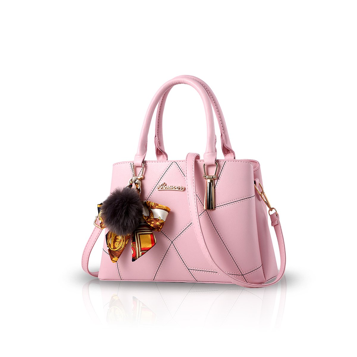 NICOLE&DORIS Women Fashion Handbag Crossbody Shoulder Purse Tote Satchel Shopping Bag Faux Leather Pink