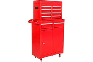 BouPower Rolling Tool Box with 5 Drawers, Utility Cart On Wheels, 230 Lbs Capacity Tool Chest with Detachable Top Tool Box, Convenient for Tool Organizers and Storage(Red)