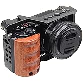 Topcine Camera Cage for Sony Alpha ZV-E10 with Wood Handle Full Cage with Wooden Handgrip for Sony ZVE10, Aluminum Camera Rig Video Shooting Accessories, Cold Shoe Mic/Light Filming Vlog Camera Kit