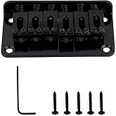 Metallor Fixed Hardtail Guitar Bridge Top-Load or String-thru Body Bridge | Compatible with 6 String Fender Strat Tele Style Electric Guitar, Guitar Parts Replacement, Black