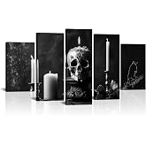OuElegent Skull Canvas Wall Art Candles Skeletons Witchcraft Picture Print Artwork for Living Room Home Decor Framed Ready to Hang