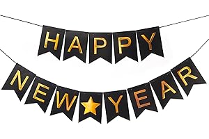 HOLIWOER Happy New Years Decorations Banner 2026, Black Gold Nye New Years Eve Party Supplies for NYE Decorations Photo Props for Home Wall Fireplace Mantel Fireplace