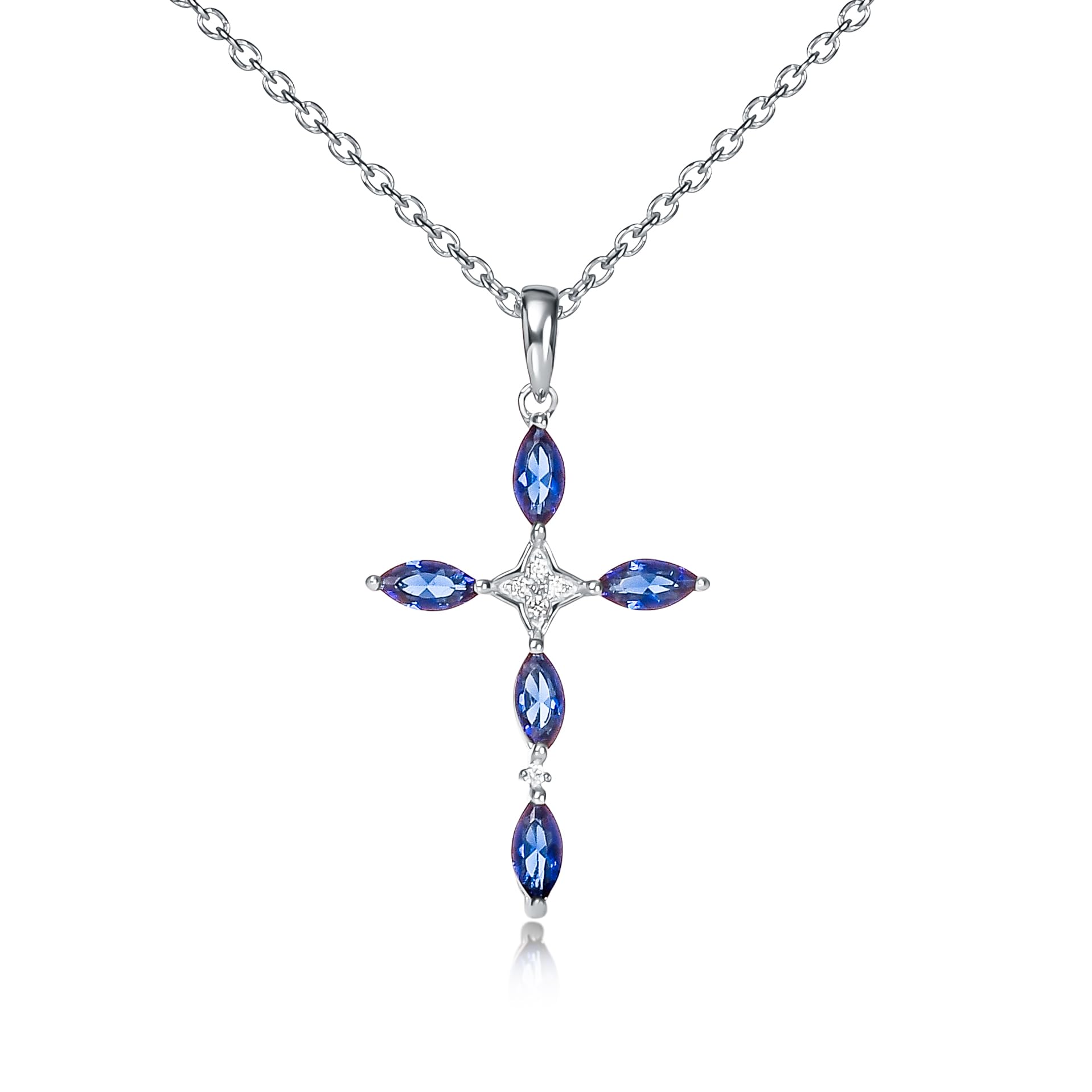 namana Blue Silver Cross Necklace for Women, 925 Sterling Silver Necklaces for Women with Sapphire Blue Stones and Cubic Zirconia Stones, 925 Silver Necklace with Gift Box
