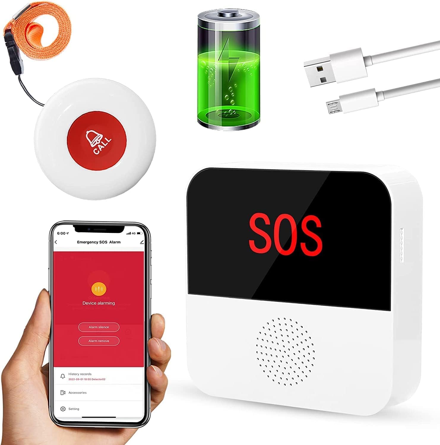 ChunHee WiFi Rechargable Smart Wireless Caregiver Pager Panic Button Linked To Phone,Personal Alarms For Elderly Linked To Phone 1*Rechargable Receiver 1*Call bell