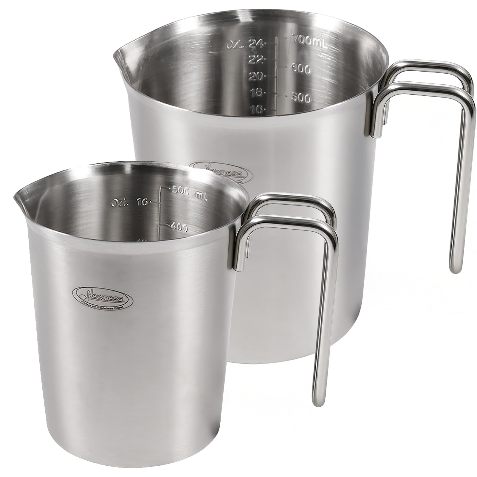 Newness 2-Pack Stainless Steel Measuring Cups Set, (3 Marking Including Cup/ML/Oz Scale) (2 & 3 Cup) Metal Measuring Cup with Handle For Prepping, Baking and Cooking, Dishwasher, Microwave Safe Image