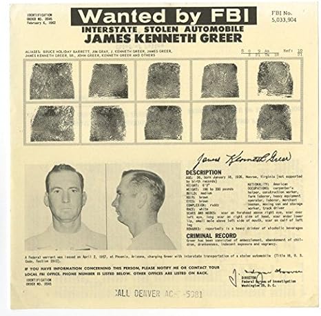 Amazon Com Fbi Wanted Notice James Kenneth Greer Stolen Auto