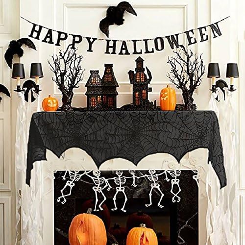 HAYATA Halloween Decoration Black Lace Spiderweb Fireplace Mantle Scarf Cover Festive Party Supplies 18 x 96 inch Cobweb Door Window Curtain (Black)
