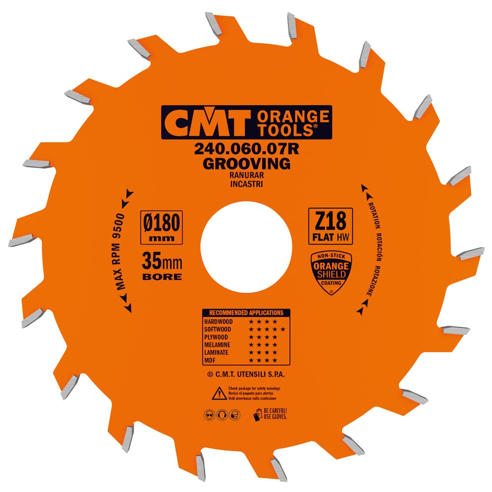 CMT Orange Tools 240.060.07r – Grooving Saw Blade D=180X6X35 Z=18 Flat