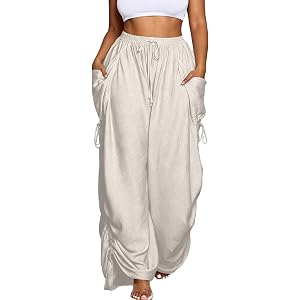 Baggy Wide Leg Pants for Women Adjustable Drawstring Elastic Waist Sweatpants Plus Size Harem Palazzo Trousers with Pockets