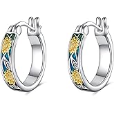 CRMAD Sunflower/daisy/ladybug/lotus/feather/rose/tulip Earrings for Women Sterling Silver Hoop Earrings Birthday Gifts for Women