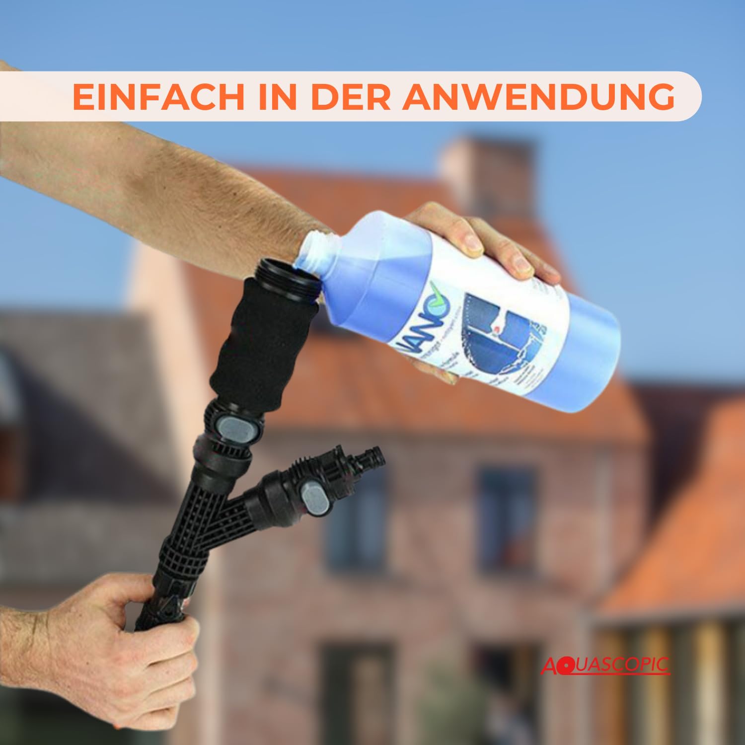 Aquascopic Teleskopstange mit interner Wasserspender und Bürste mit 5 Flächen – Fensterputzer längenverstellbar – Bis zu 3.6m – Fensterreiniger für Sonnenkollektoren - Interner Wasserschlauch 9