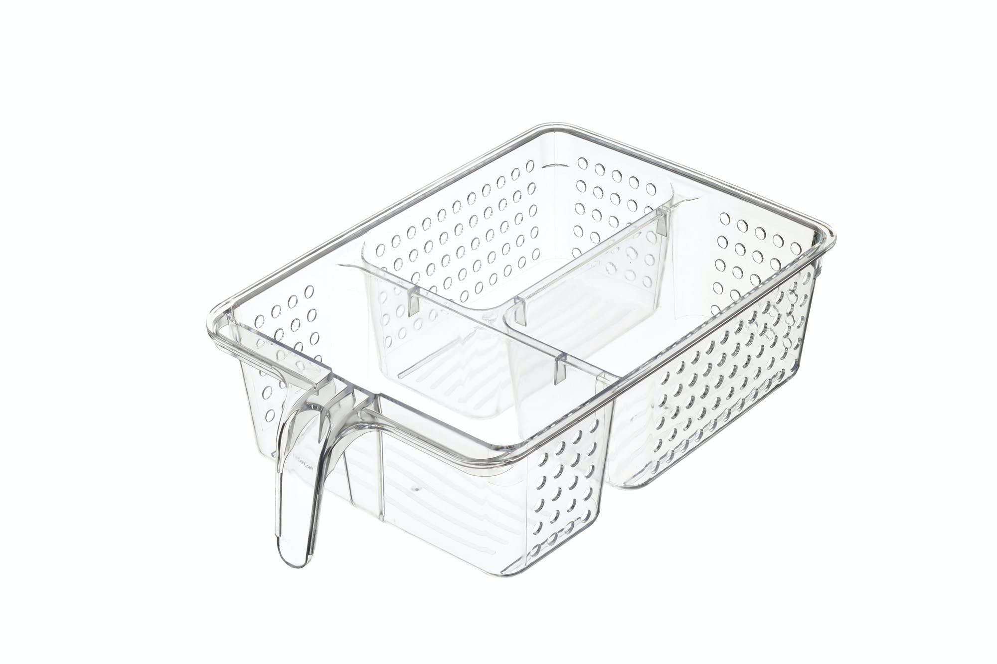 KitchenCraft Large Plastic Fridge & Cupboard Storage Basket with 3 Compartments, Clear Kitchen Organiser with Handle for Fridge or Cupboards, 31 x 20.5 x 9cm