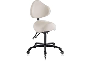 DR.LOMILOMI Pneumatic Swivel Rolling Saddle Chair with Wheels and Ergonomic Back Support for Hair Stylist, Dental Hygienist, Hygienic Clinic, Spa, Massage, Home, Office - 510 KOA (Vanilla, Standard)