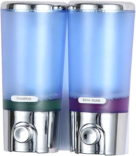 Amazon ソープディスペンサー 壁掛けポンプ霜降りカップシャンプーシャワーハンドサニタイザージェルダブルボトル 家庭用青い石鹸ボックス 380ml 2 色 青 ソープ シャンプー用ディスペンサー ホーム キッチン オンライン通販