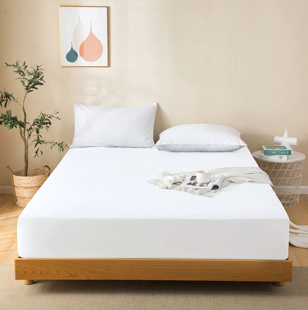 Fitted Sheet 100% Egyptian Cotton 600 Thread Count 12"/30CM Extra Deep Pocket Bottom Sheets Satin White Grey Luxury Bed Sheets Double King Superking Size (White, Super King)