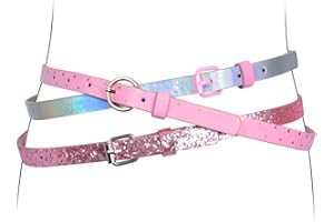 OVOGBEE Belts for Girls 3 Pack Teen Kids Belt Girls Fashion PU Leather Heart Shiny Glitter Patent Belt Fit Pant 21"-30"