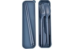 CUNTAUK Camping Utensil Set, Reusable Utensils Set with Case, Plastic Cutlery Set Forks Spoon Tableware Chopsticks, Portable Cutlery Set for Travel Picnic Camping or Daily Use (Dark Blue)