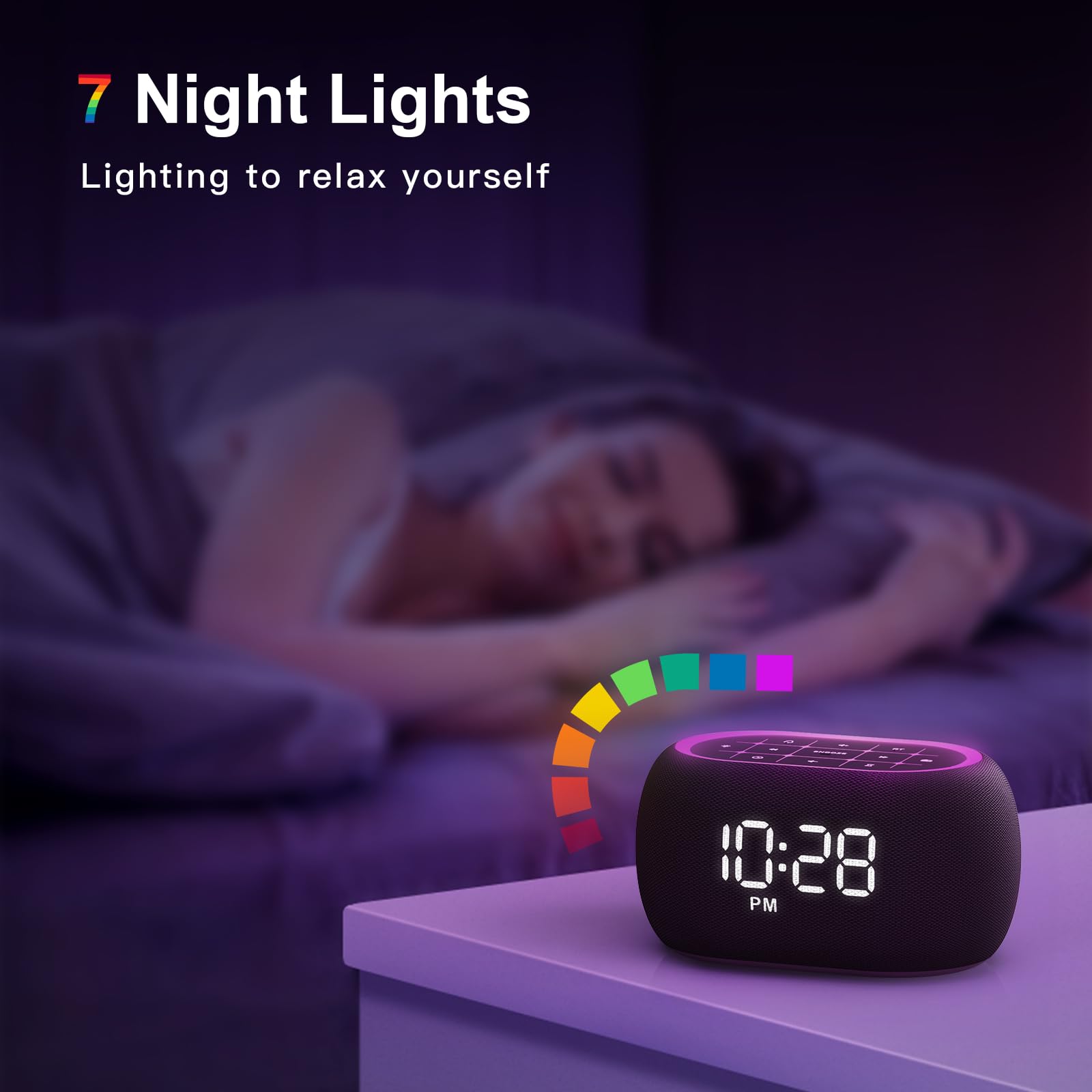 ANJANK Alarm Clock FM Radio with Bluetooth Speaker, Hi-Fi Stereo Sound, 7 Night Light Clolors, 8 Wake Up Sounds, 0-100% Dimmer, 30-Level Volume, Small Digital LED Clock with Auto Time Sync for Bedroom