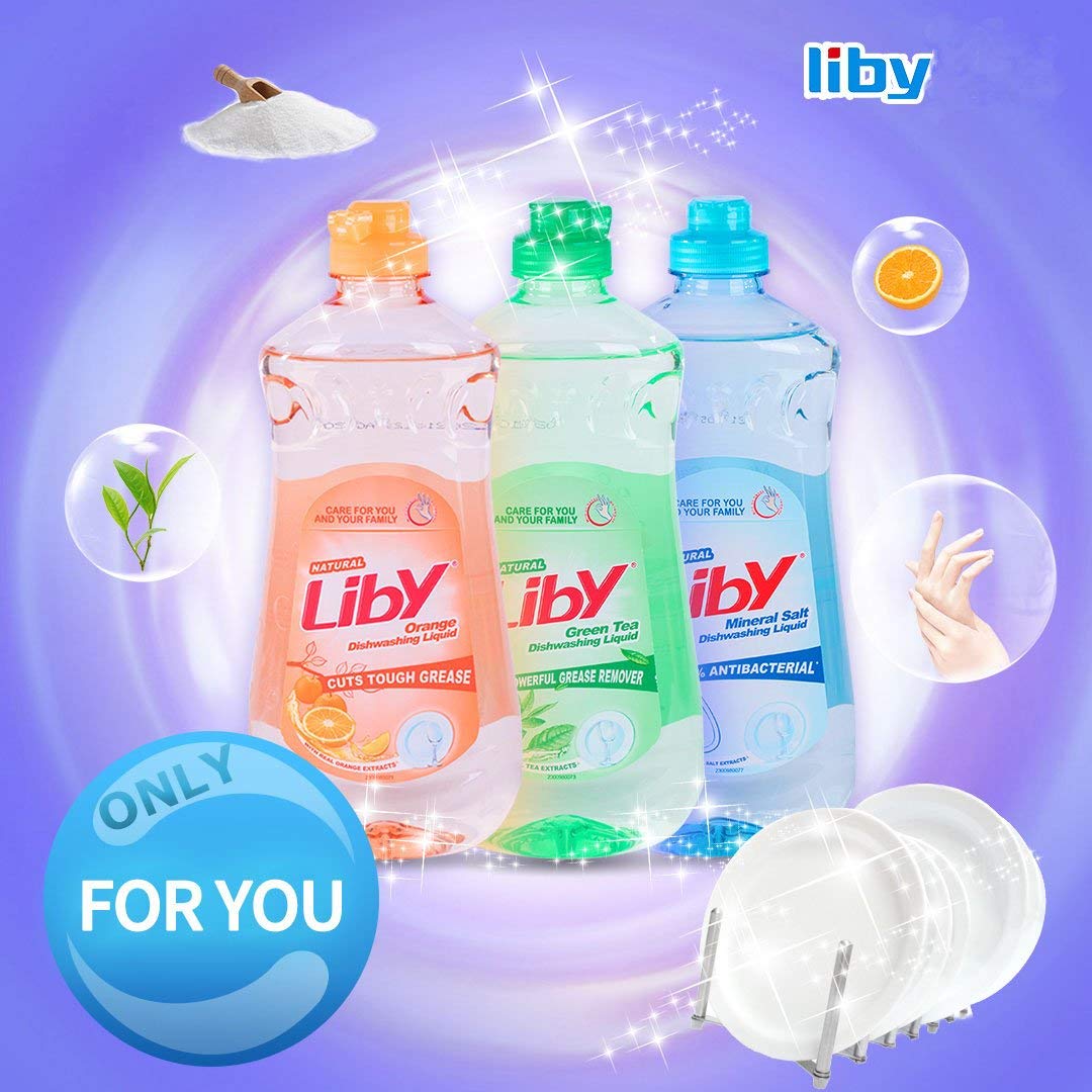 LIBY Dishwashing Liquid Dish Soap, Dish Detergent, Green Tea,Orange and Mineral Salt, 3 Pack(16 oz)